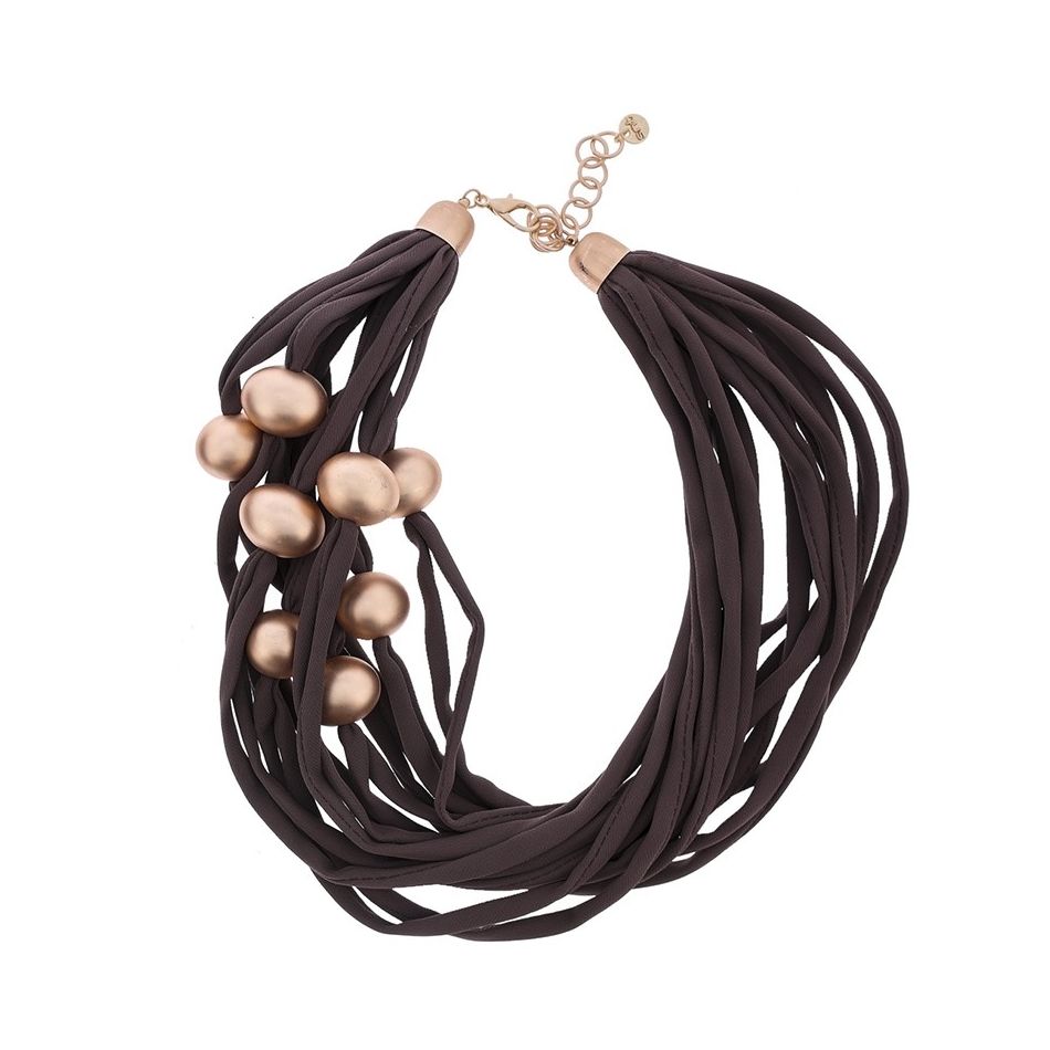 TUBE SHORT NECKLACE WITH IMITATION METAL BEADS
