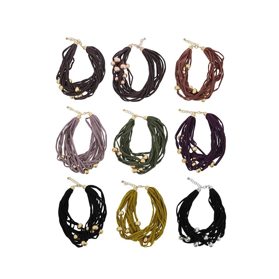TUBE SHORT NECKLACE WITH IMITATION METAL BEADS