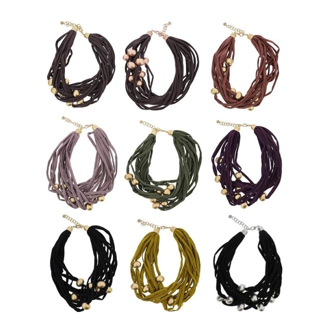 TUBE SHORT NECKLACE WITH IMITATION METAL BEADS