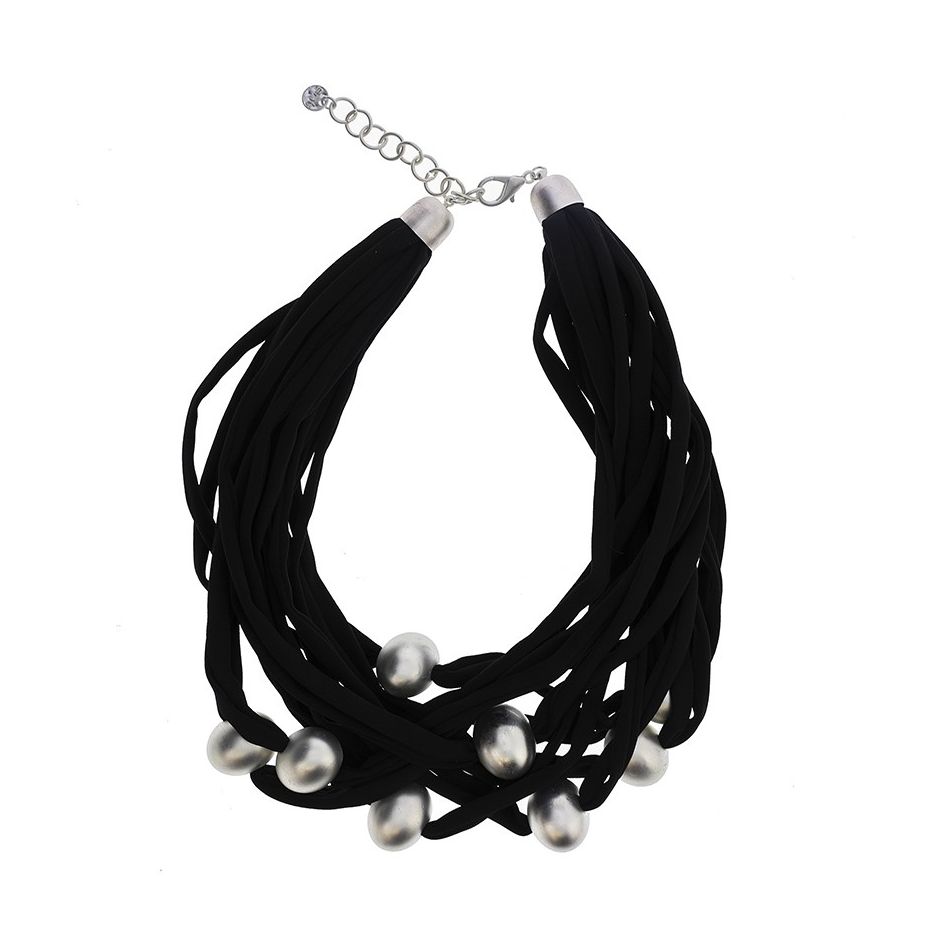 TUBE SHORT NECKLACE WITH IMITATION METAL BEADS
