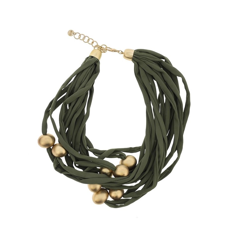 TUBE SHORT NECKLACE WITH IMITATION METAL BEADS