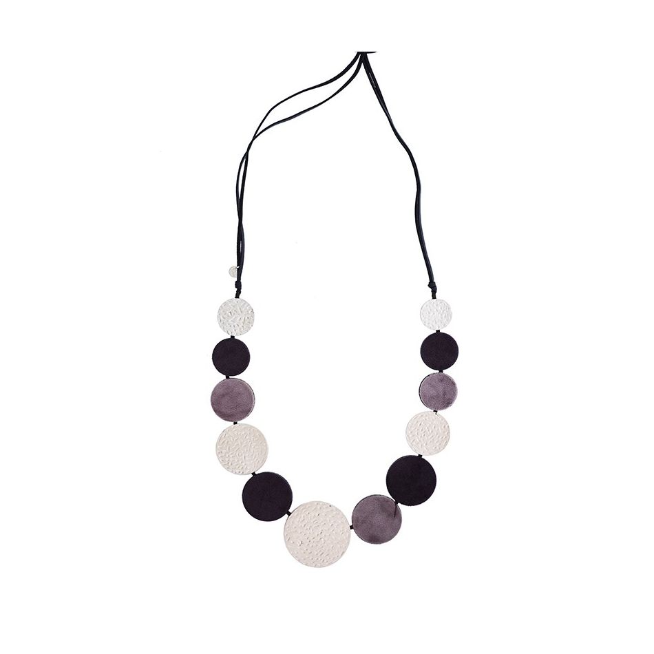 METAL LEATHER MEDALS LONG NECKLACE