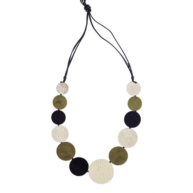 METAL LEATHER MEDALS LONG NECKLACE
