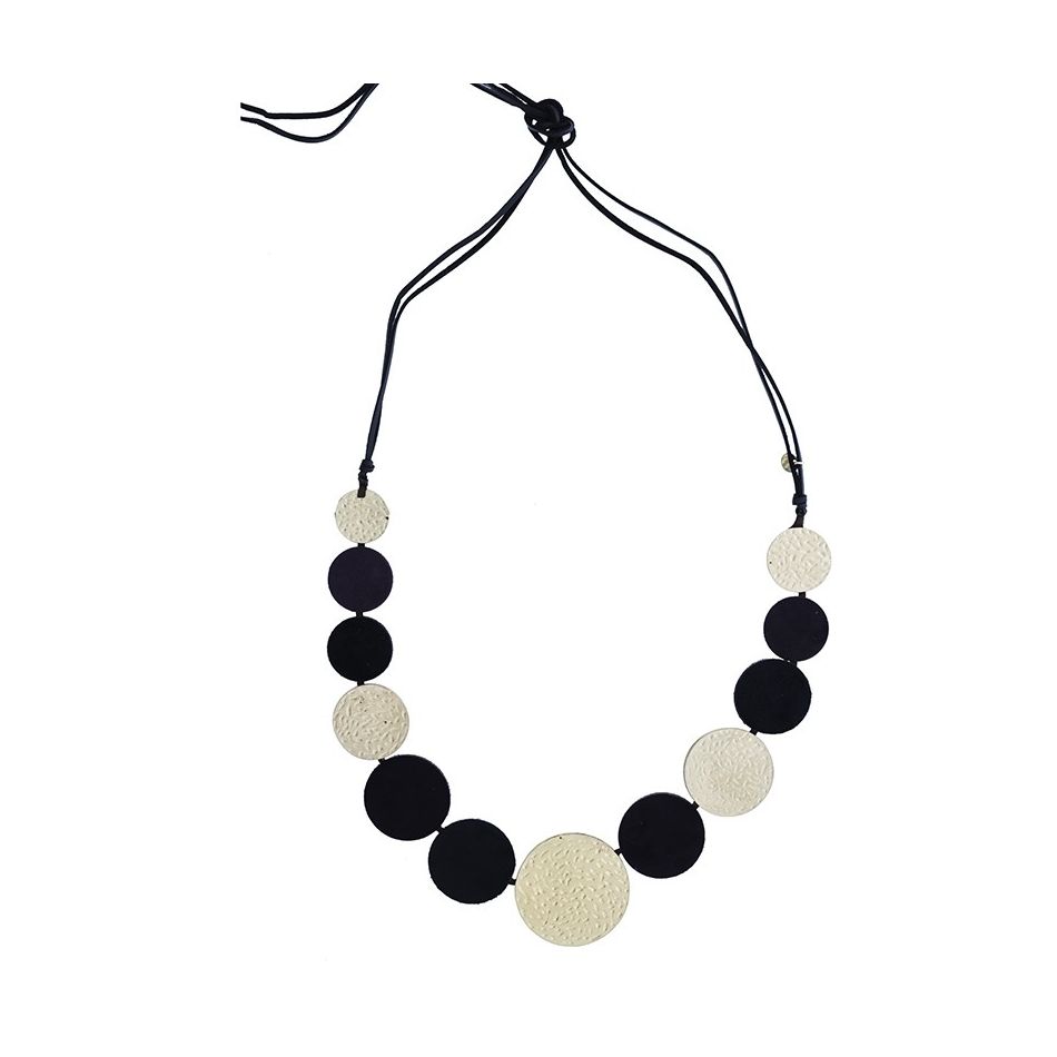 METAL LEATHER MEDALS LONG NECKLACE