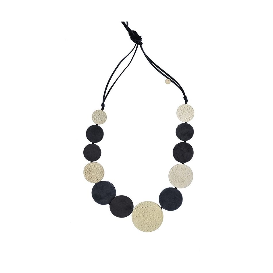 METAL LEATHER MEDALS LONG NECKLACE