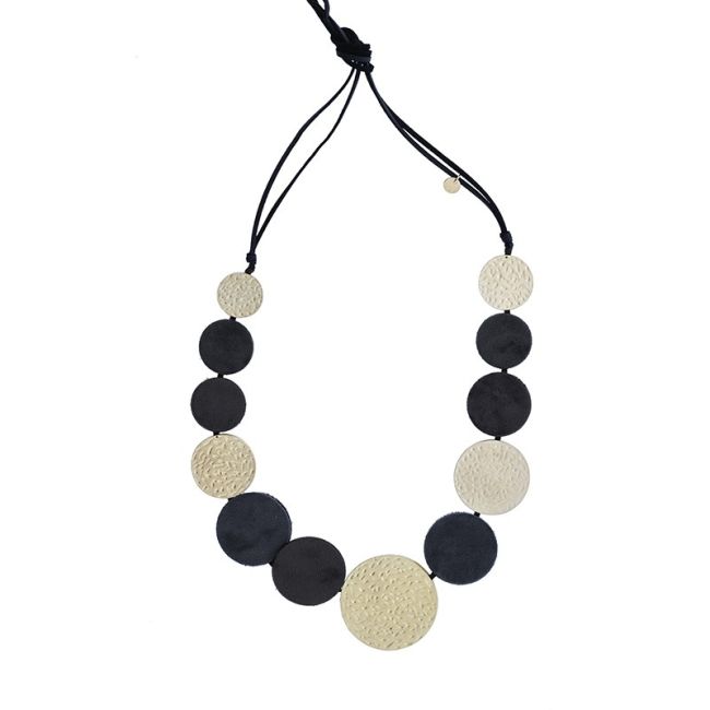 METAL LEATHER MEDALS LONG NECKLACE