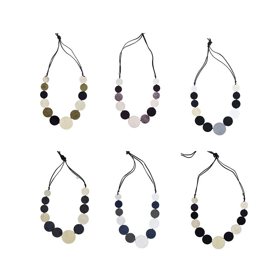 METAL LEATHER MEDALS LONG NECKLACE