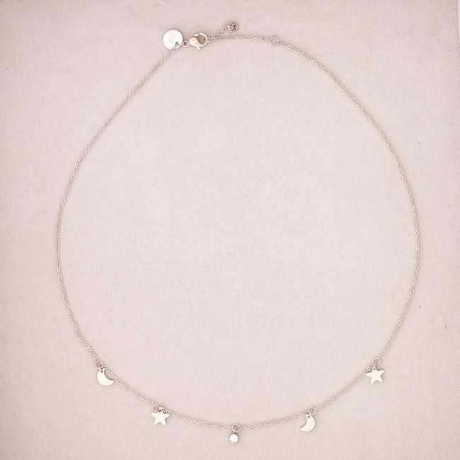 STEEL SHORT NECKLACE WITH LITTLE STARS MOON