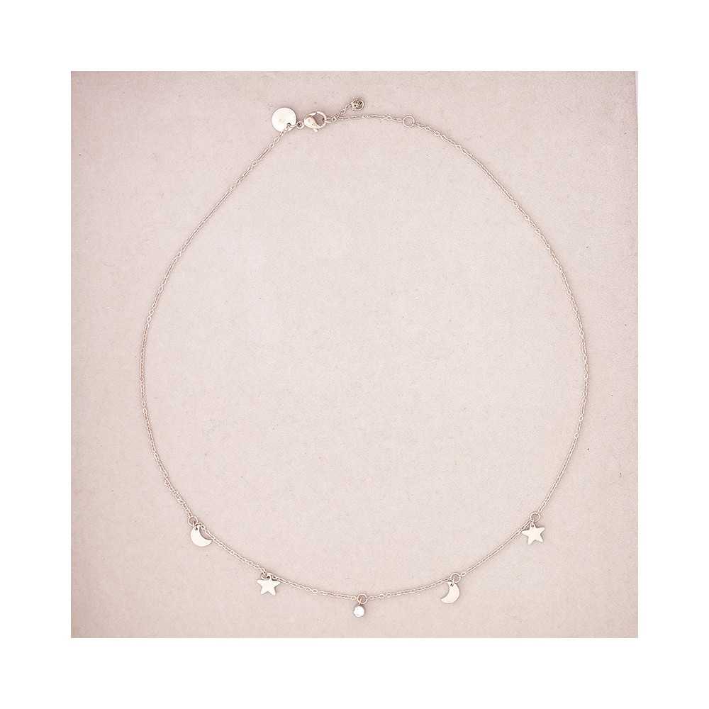 STEEL SHORT NECKLACE WITH LITTLE STARS MOON