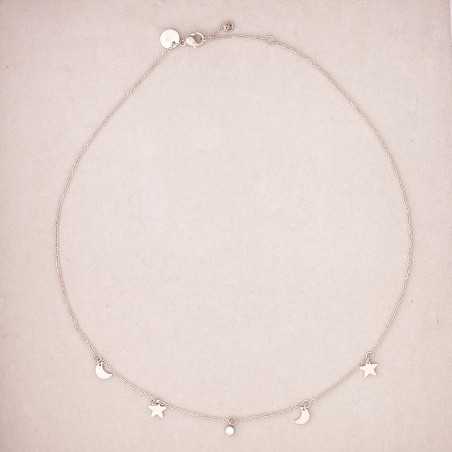 STEEL SHORT NECKLACE WITH LITTLE STARS MOON