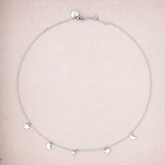 STEEL SHORT NECKLACE WITH LITTLE STARS MOON