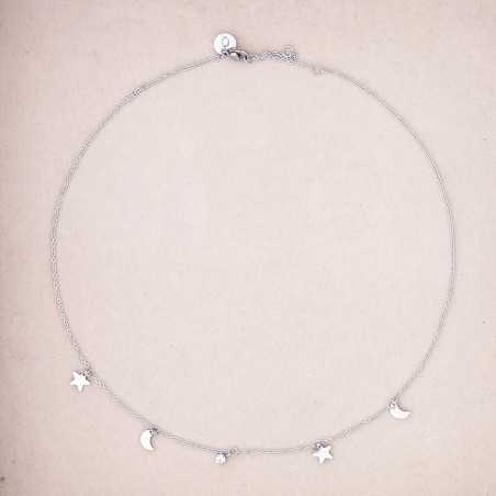 STEEL SHORT NECKLACE WITH LITTLE STARS MOON