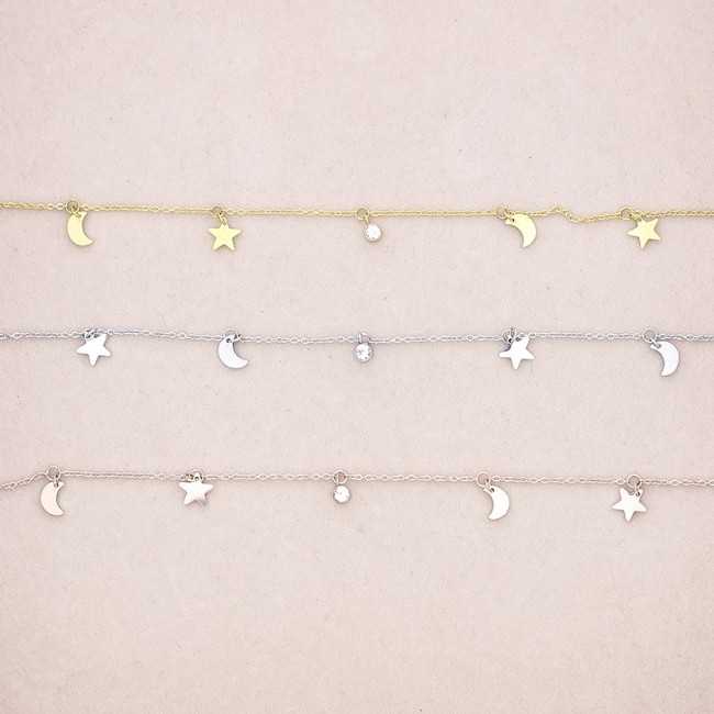 STEEL SHORT NECKLACE WITH LITTLE STARS MOON