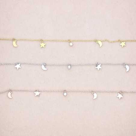 STEEL SHORT NECKLACE WITH LITTLE STARS MOON