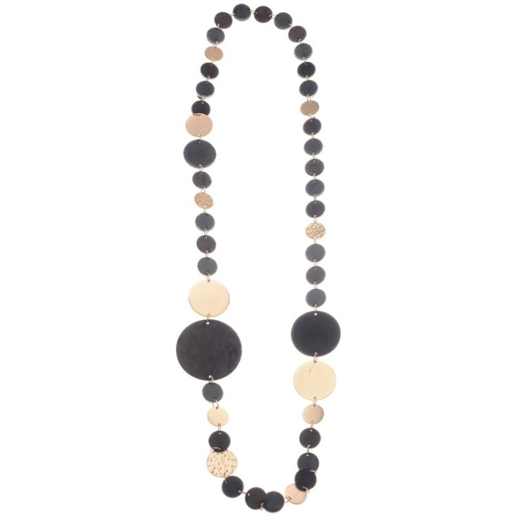 COLLAR LARGO CADENA MEDALLAS METAL CUERO