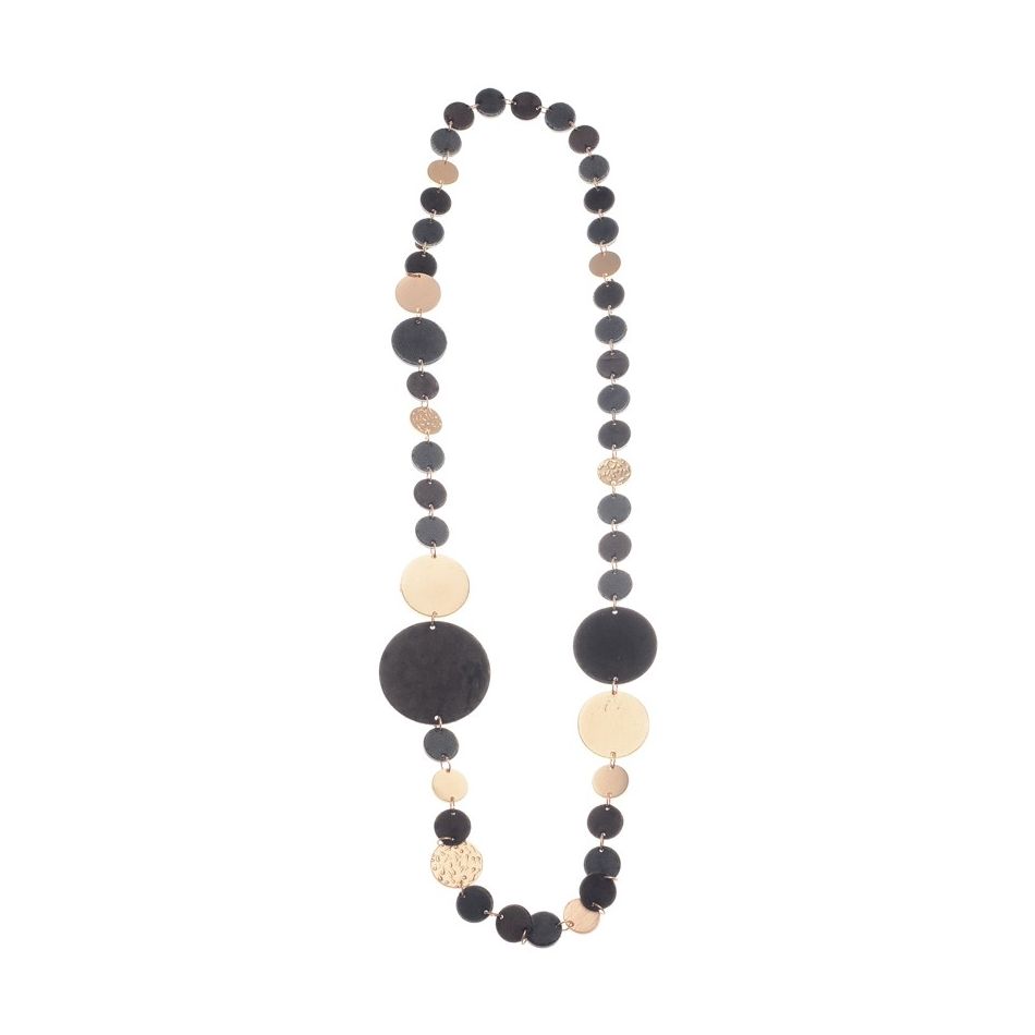 METAL LEATHER MEDALS CHAIN LONG NECKLACE