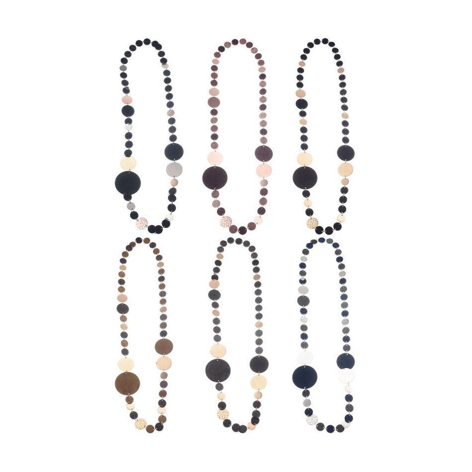 METAL LEATHER MEDALS CHAIN LONG NECKLACE