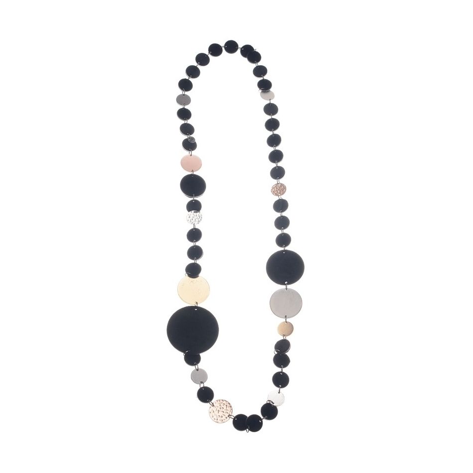 METAL LEATHER MEDALS CHAIN LONG NECKLACE
