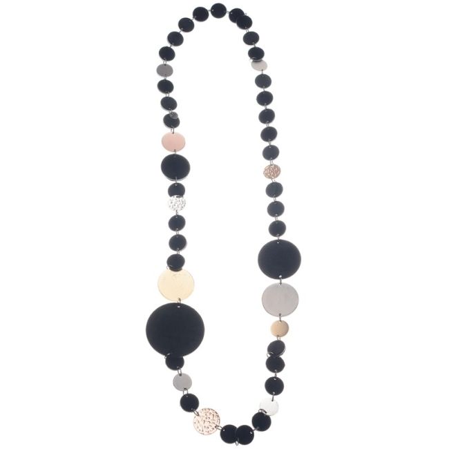 METAL LEATHER MEDALS CHAIN LONG NECKLACE