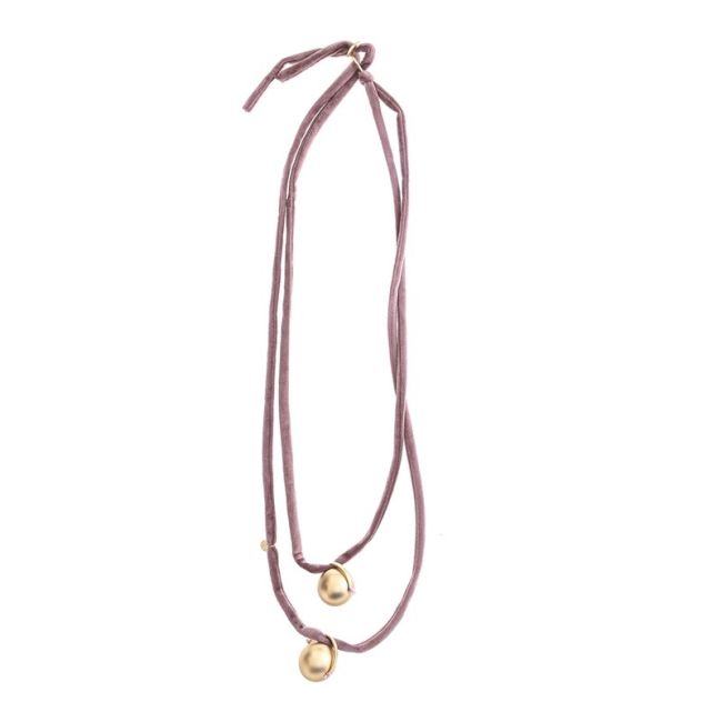 DOUBLE PENDANT BALLS LONG VELVET NECKLACE