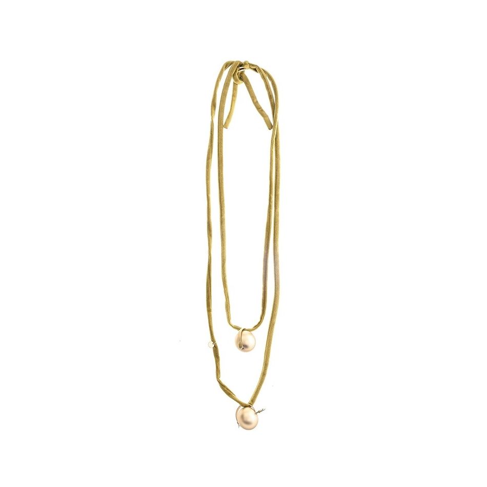 DOUBLE PENDANT BALLS LONG VELVET NECKLACE