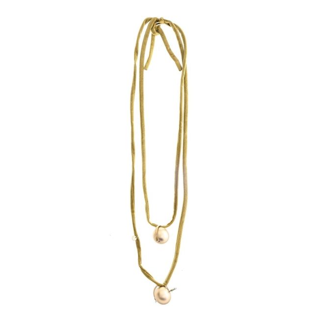 DOUBLE PENDANT BALLS LONG VELVET NECKLACE