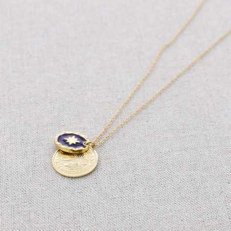 DOUBLE MEDAL PENDANT STEEL SHORT NECKLACE