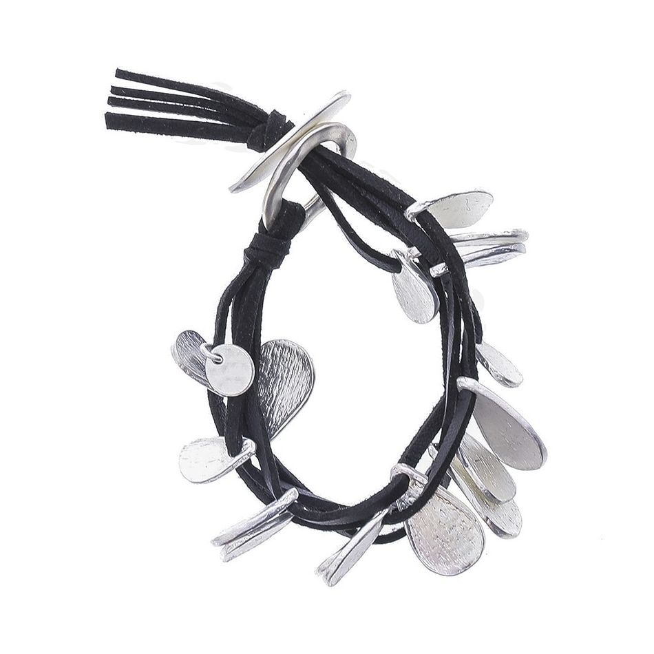 SUEDE BRACELET WITH 4 ROWS METAL BEADS