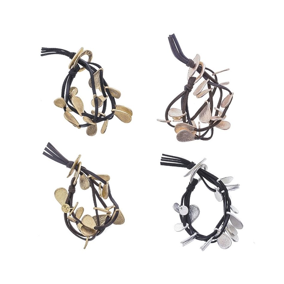 SUEDE BRACELET WITH 4 ROWS METAL BEADS