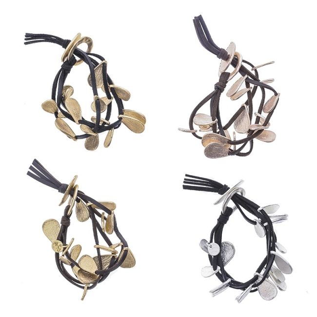 SUEDE BRACELET WITH 4 ROWS METAL BEADS