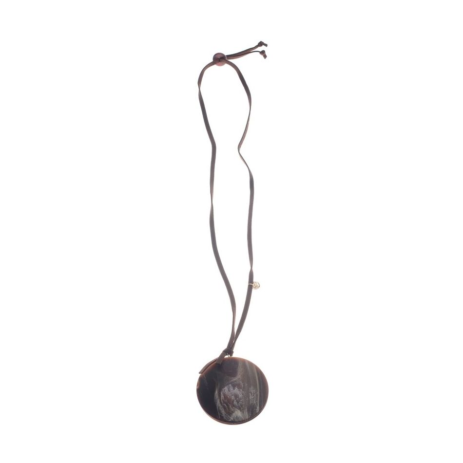 MATT RESIN CIRCULAR PENDANT LONG NECKLACE