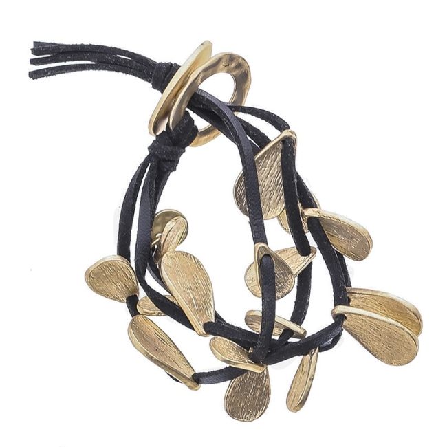 SUEDE BRACELET WITH 4 ROWS METAL BEADS
