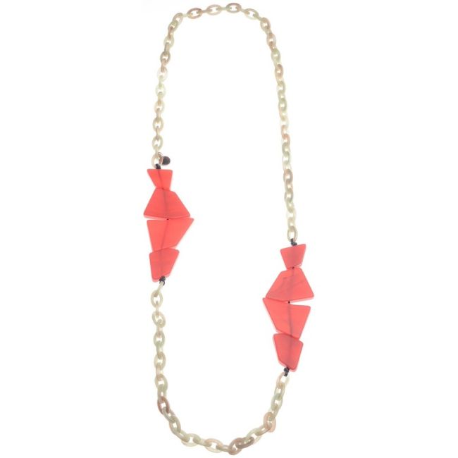 COLLAR LARGO ESLABONES CUENTAS GEOMÉTRICAS RESINA