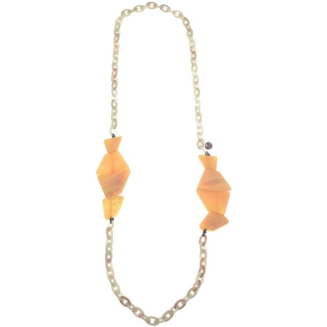COLLAR LARGO ESLABONES CUENTAS GEOMÉTRICAS RESINA