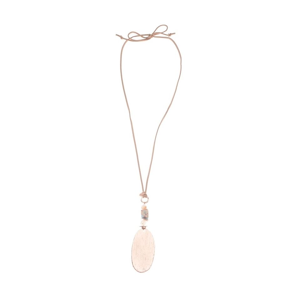 METAL OVAL MEDAL PENDANT LONG NECKLACE
