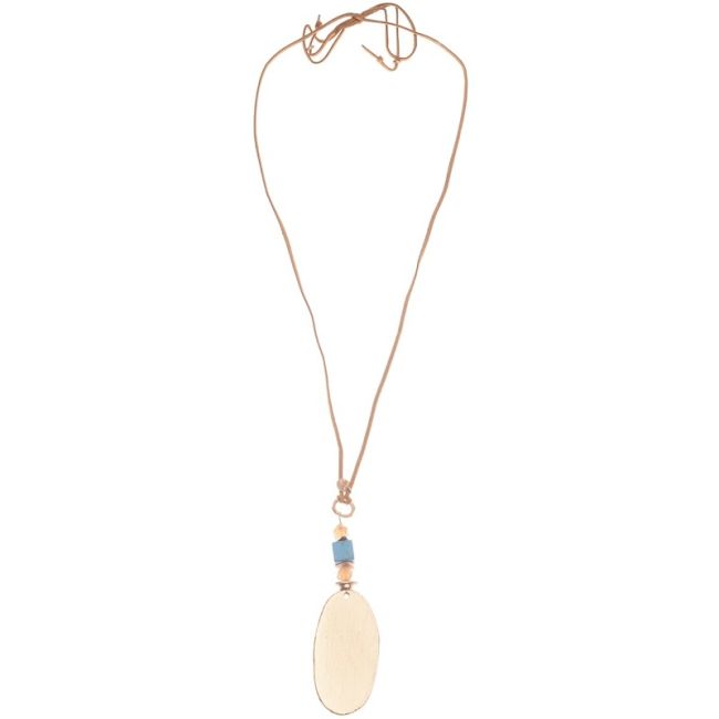 METAL OVAL MEDAL PENDANT LONG NECKLACE