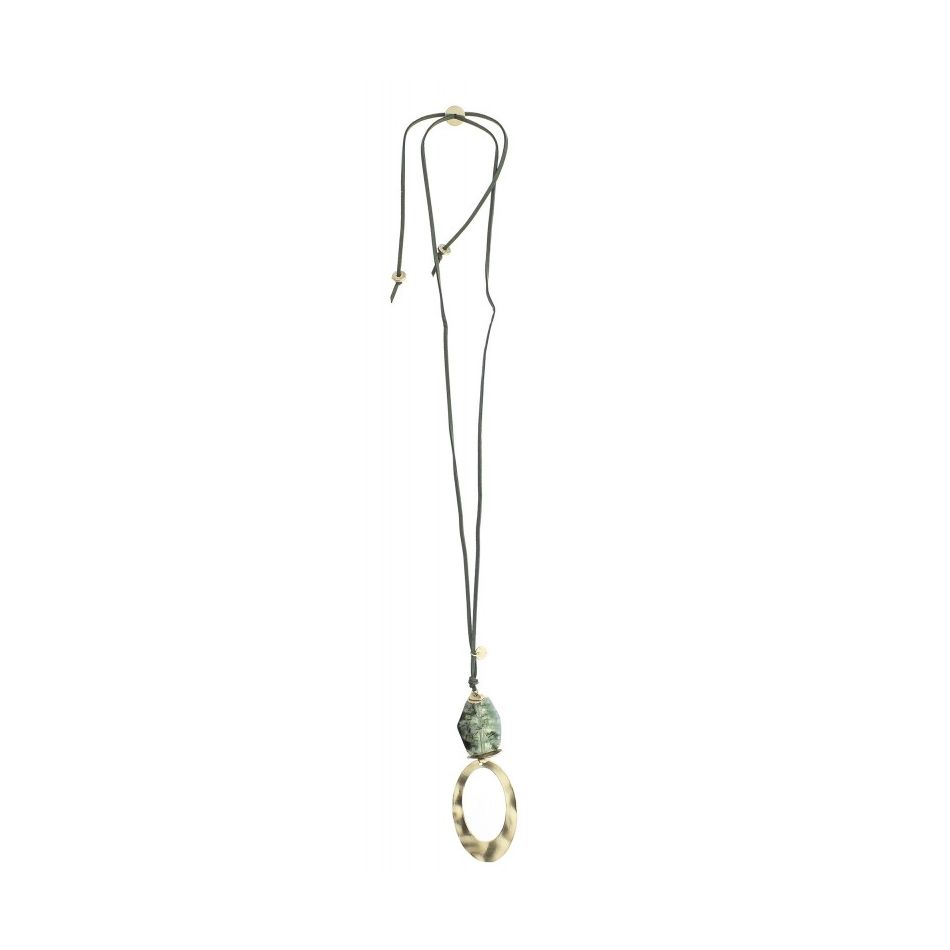 COLLAR LARGO COLGANTE PIEDRA ANILLA METAL