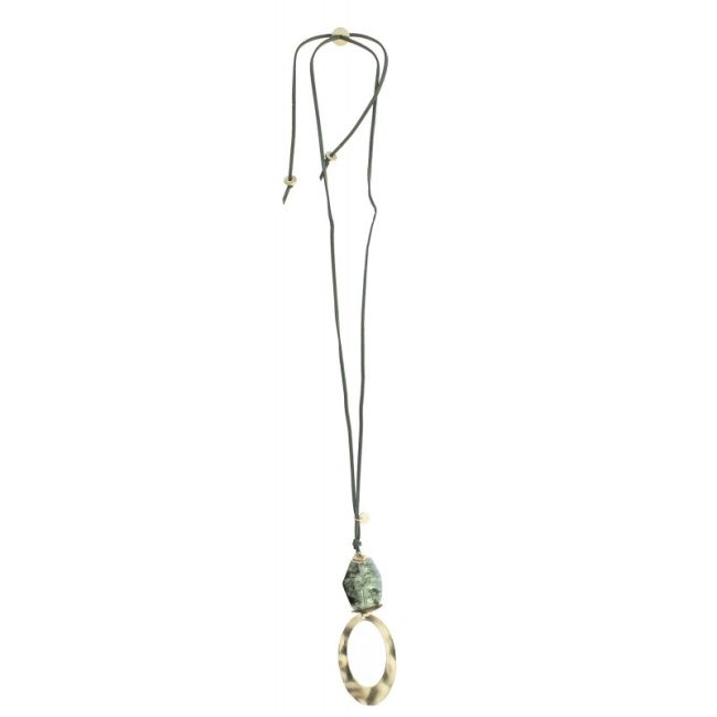 COLLAR LARGO COLGANTE PIEDRA ANILLA METAL