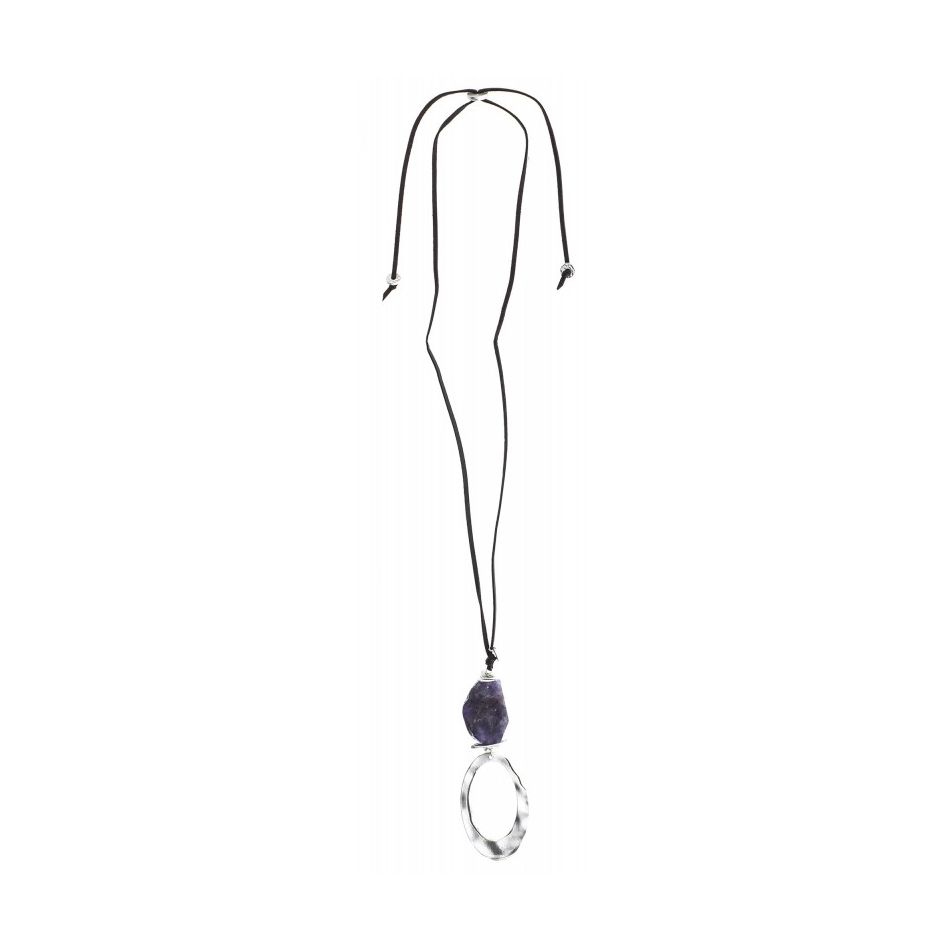 COLLAR LARGO COLGANTE PIEDRA ANILLA METAL