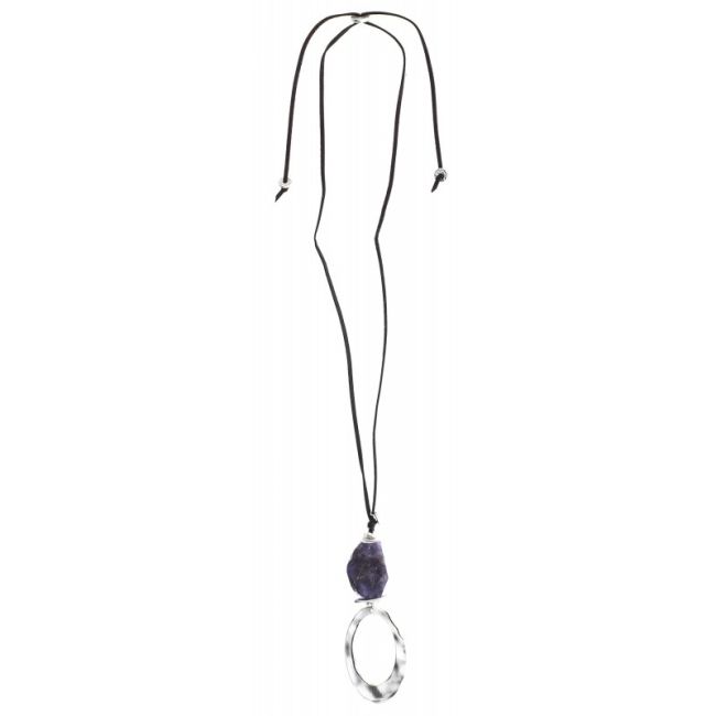 COLLAR LARGO COLGANTE PIEDRA ANILLA METAL