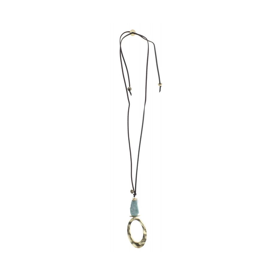 COLLAR LARGO COLGANTE PIEDRA ANILLA METAL