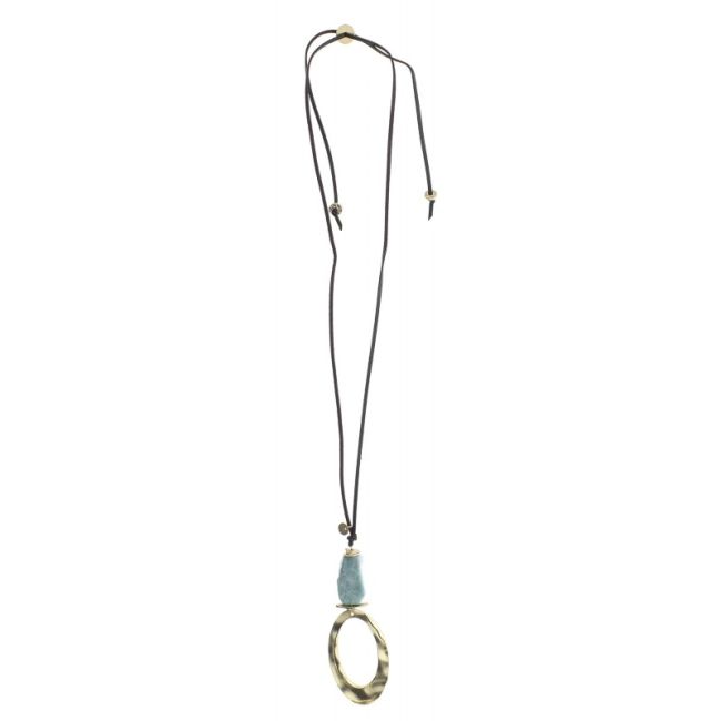 COLLAR LARGO COLGANTE PIEDRA ANILLA METAL
