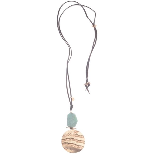 METAL MEDALLION STONE PENDANT LONG NECKLACE