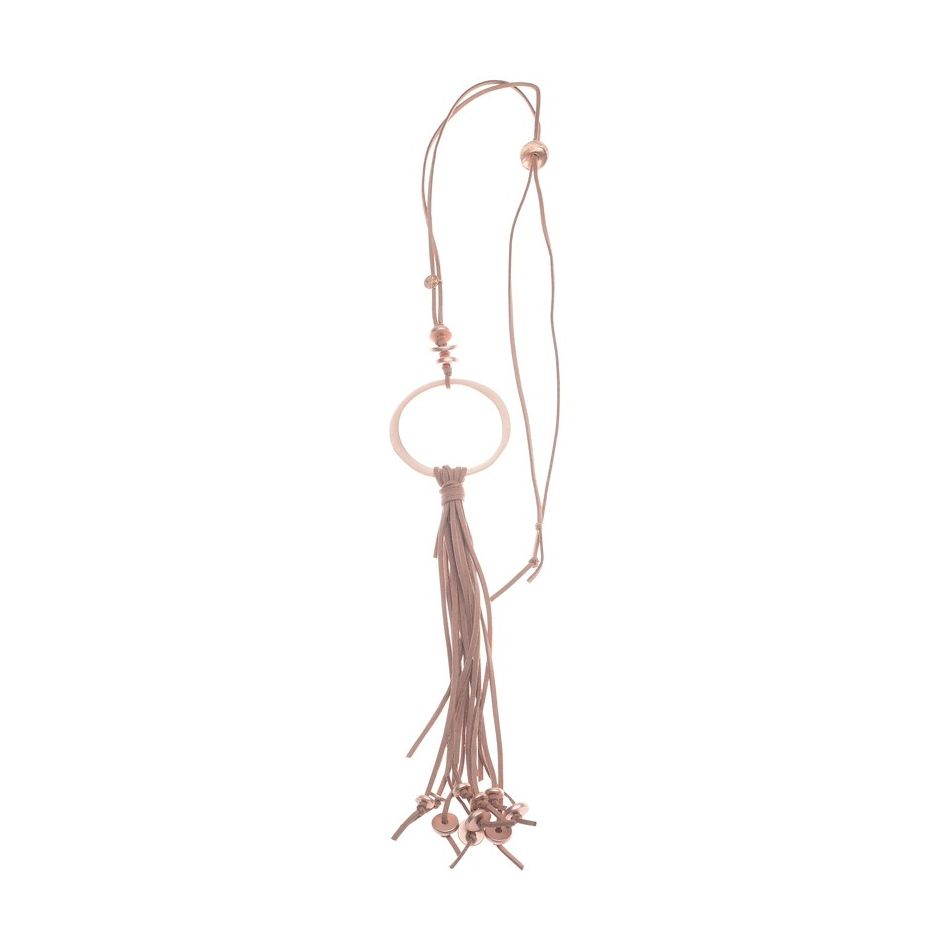 LONG NECKLACE PENDANT METAL RING FRINGE