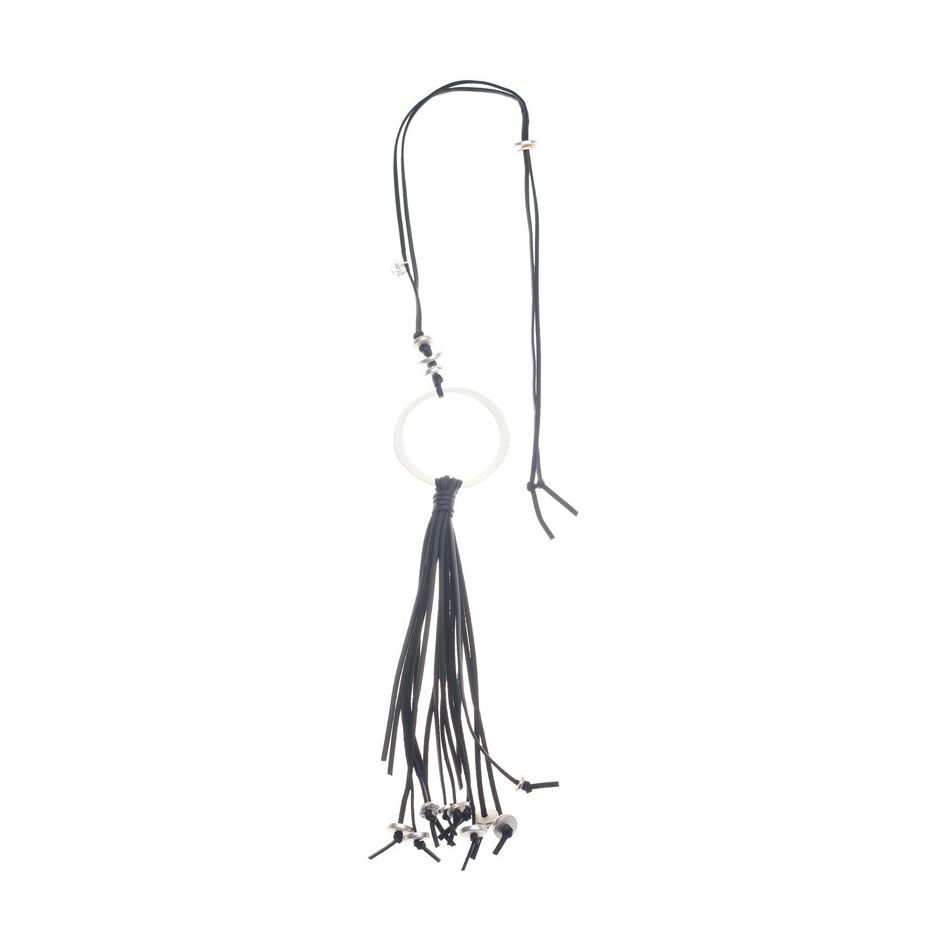 LONG NECKLACE PENDANT METAL RING FRINGE