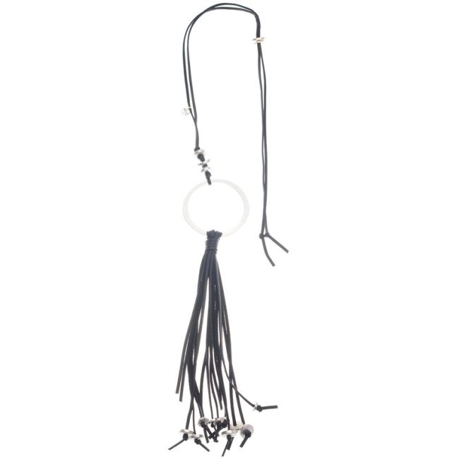 LONG NECKLACE PENDANT METAL RING FRINGE