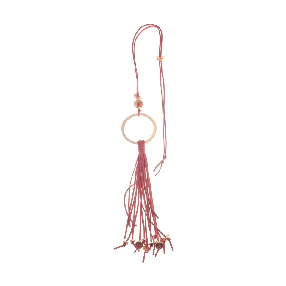 LONG NECKLACE PENDANT METAL RING FRINGE