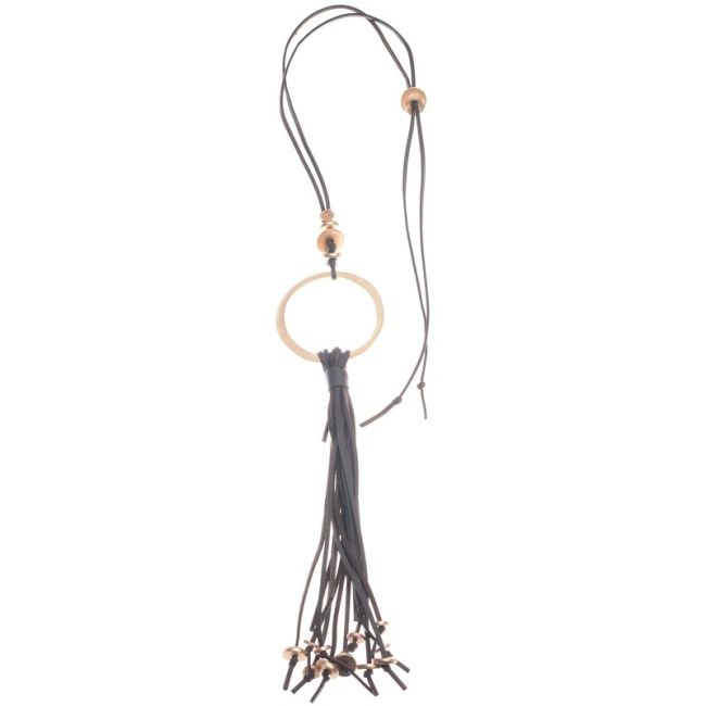 LONG NECKLACE PENDANT METAL RING FRINGE