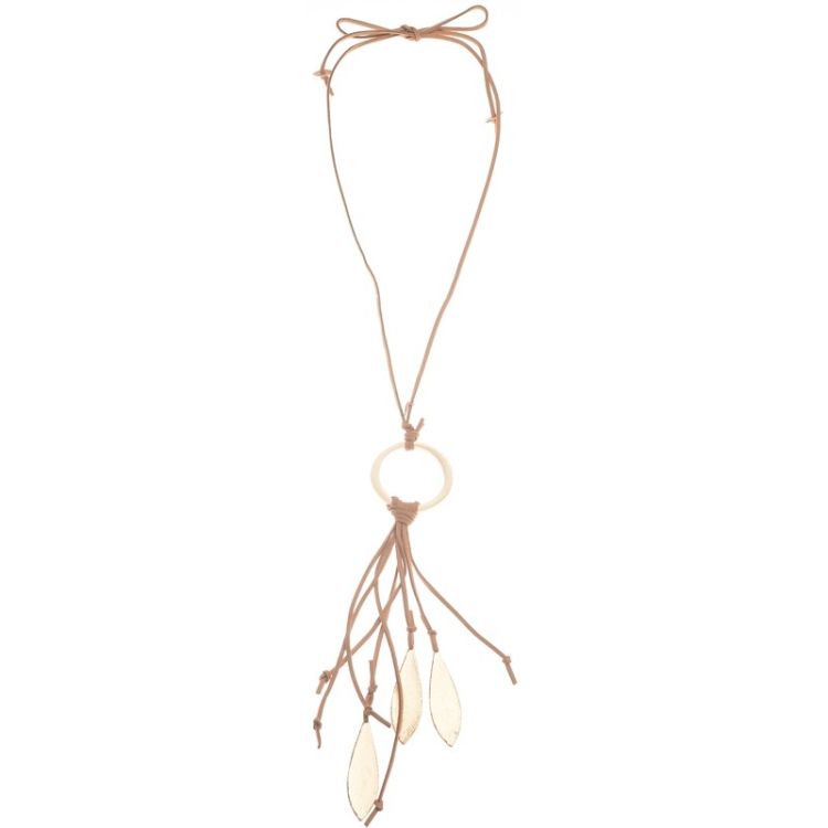 COLLAR LARGO COLGANTE ANILLA METAL FLECO HOJAS