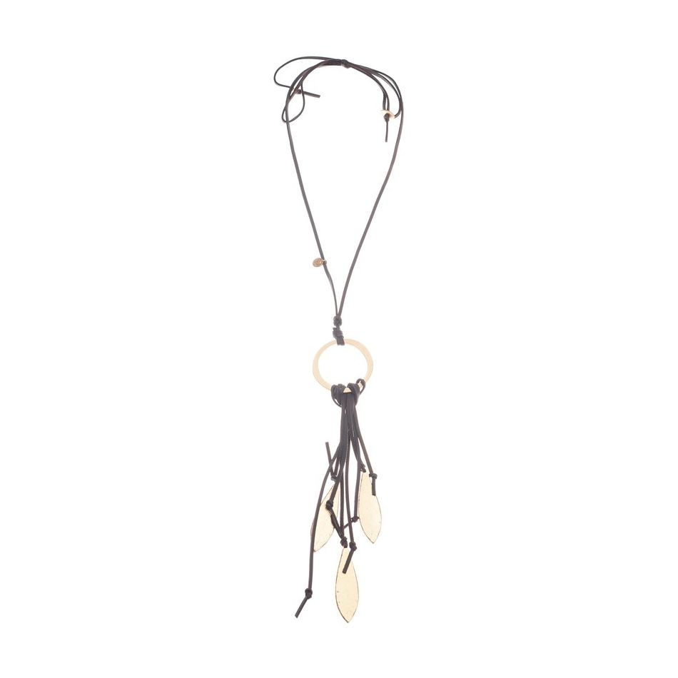 COLLAR LARGO COLGANTE ANILLA METAL FLECO HOJAS